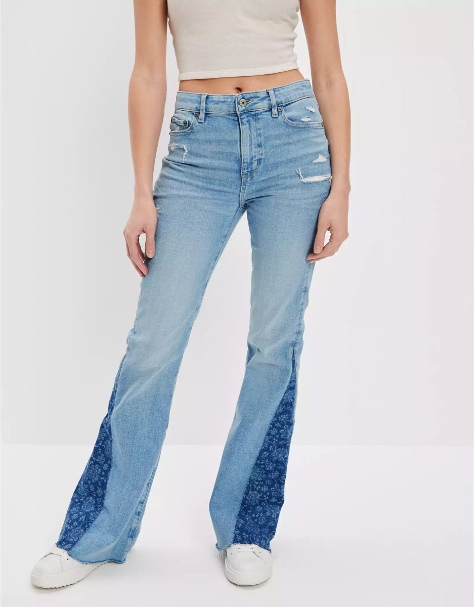 Jean American Eagle AE Ne(x)t Level Super High-Waisted Flare Indigo Clair Femme | GKD-27801538